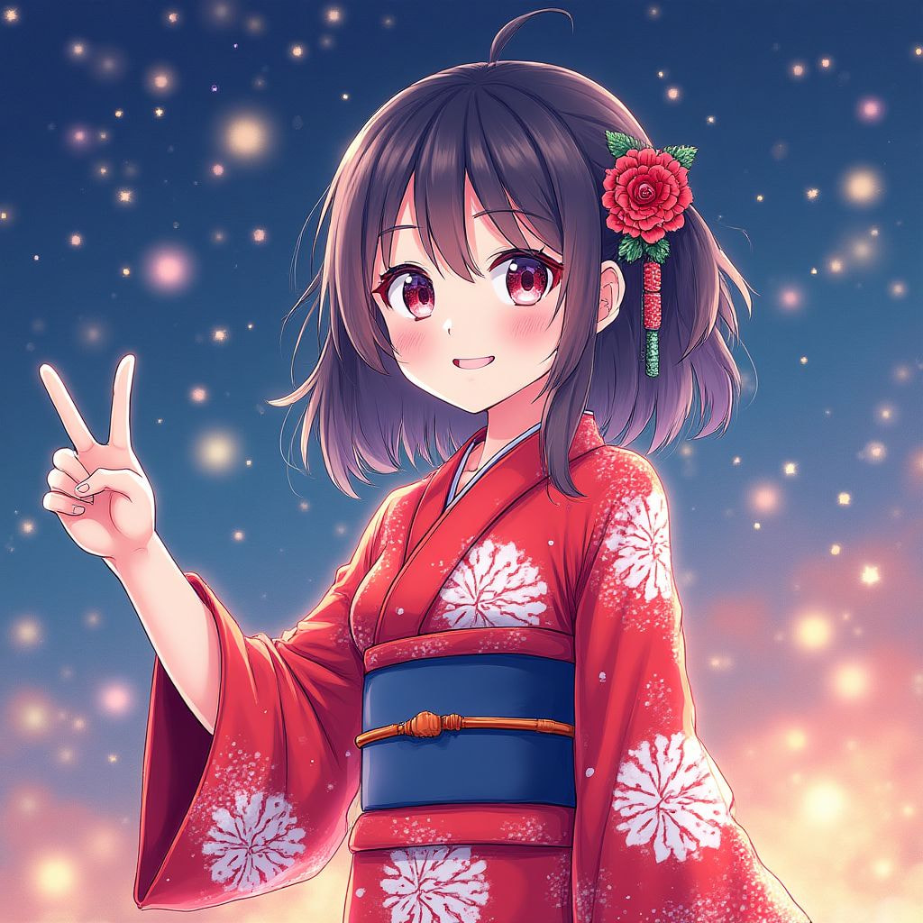 A peaceful flower meadow at sunset, an adult traveler in a white summer dress, watercolor anime illustration.